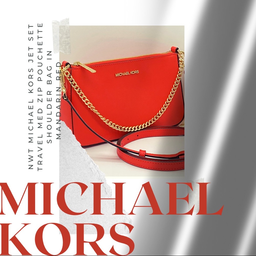 NWT MICHAEL KORS MED ZIP POUCHETTE MANDARIN